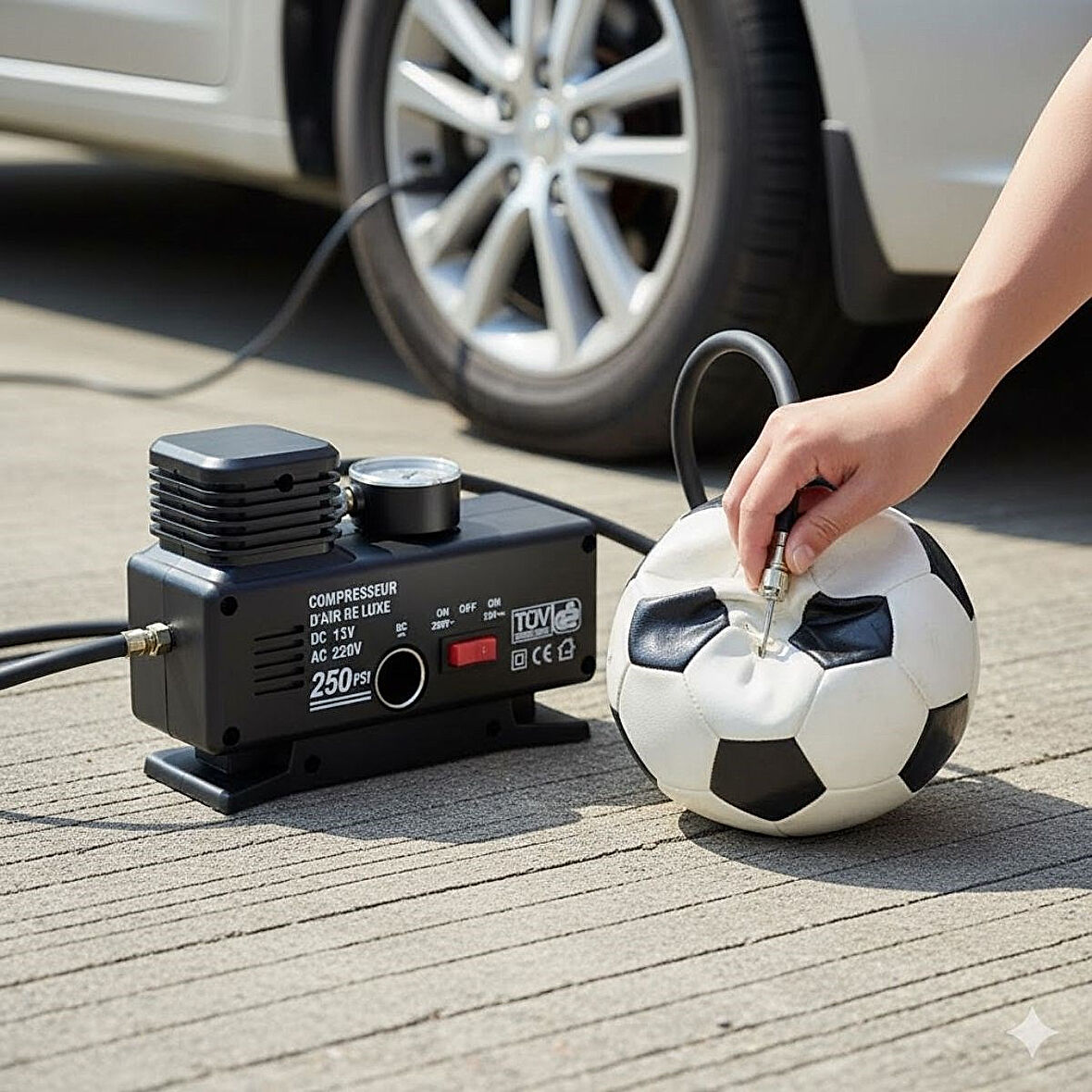 250 PSI Güçlü Lastik Şişirme Pompası - Elektrikli Fiş ve 12V Çakmaklık Girişli Hava Kompresörü