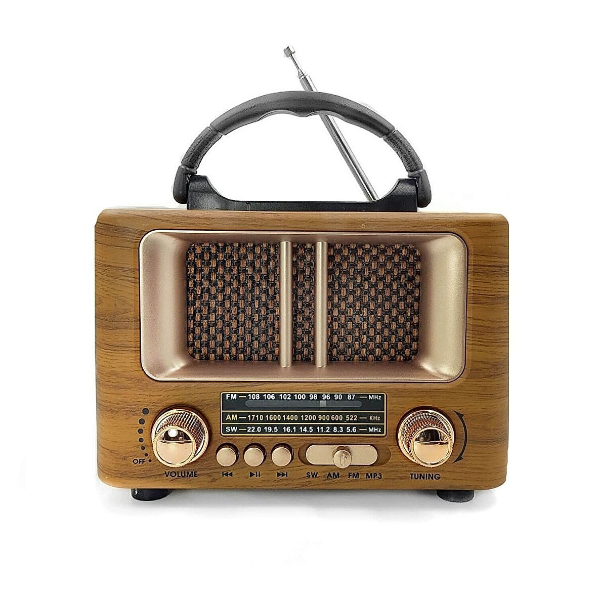 Küçük Mini Boy Retro Ahşap Tasarım Radyo (Şarjlı, Bluetooth Hoparlörlü FM/AM Destekli)