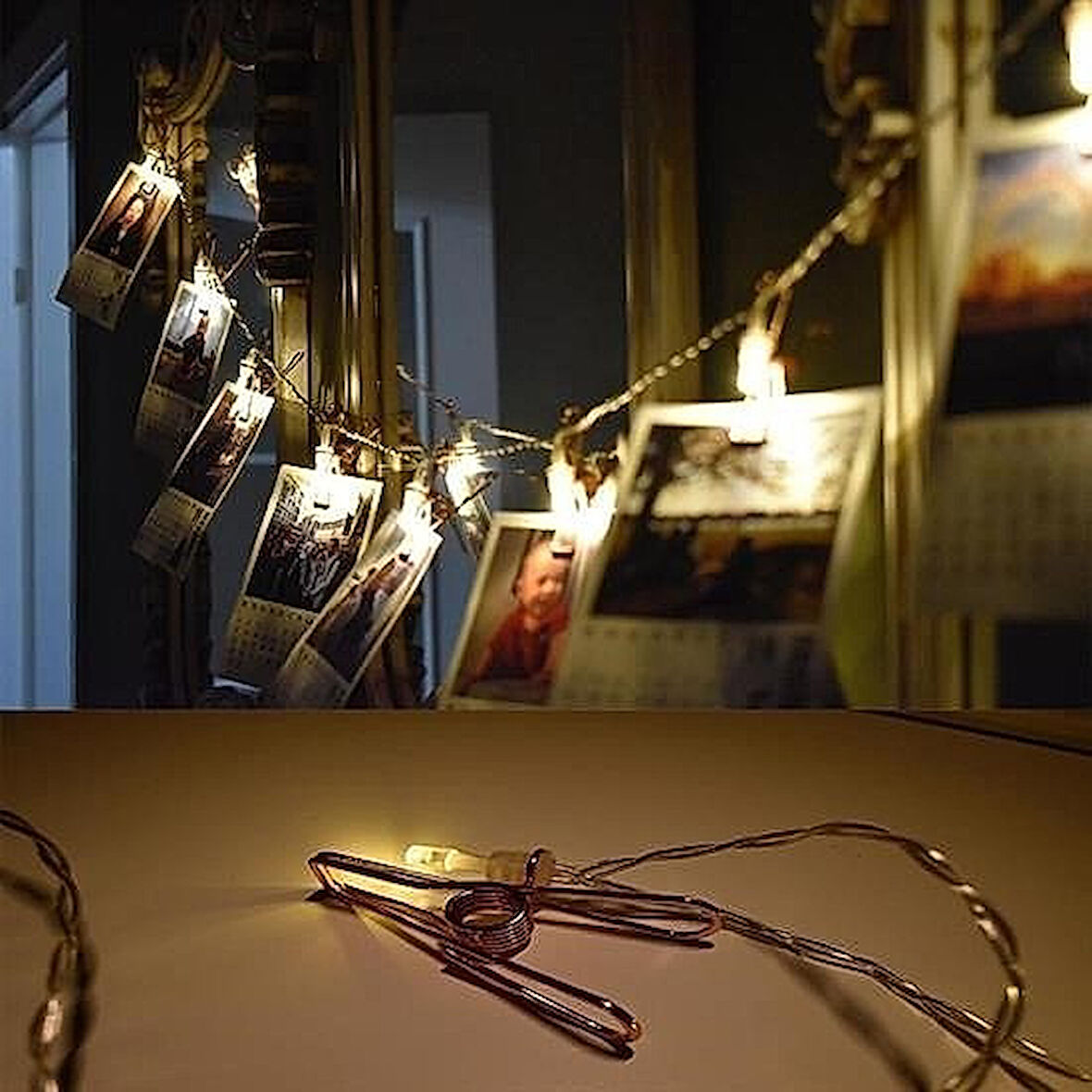 Bakır Renkli Led Işıklı Fotoğraf Asma Mandalları 2 Metre 10'lu Süsleme