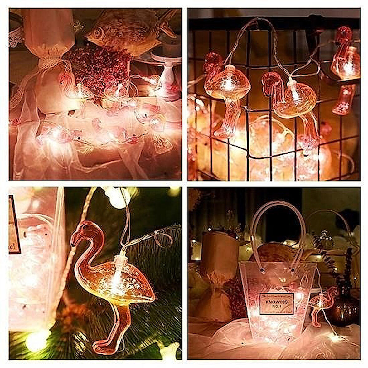 10’lu Pilli Led Flamingo Dekoratif Işık Zinciri – 1,5 Metre, Pembe Aydınlatma