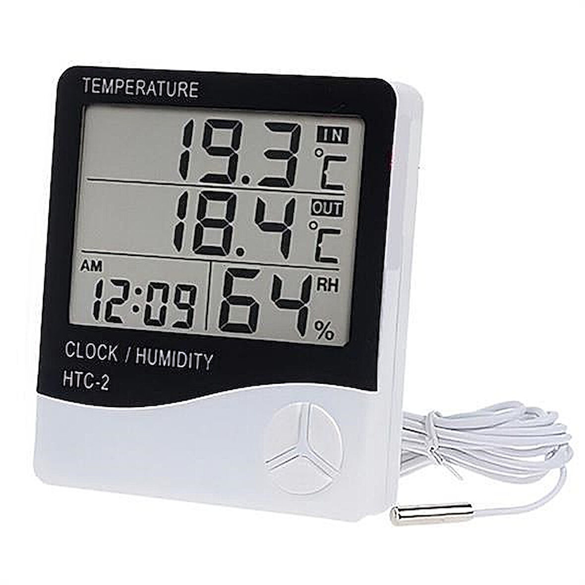 İç ve Dış Ortam Sıcaklığını Ölçebilen LCD Ekran Saat Göstergeli Alarmlı Nem Ölçer Termometre