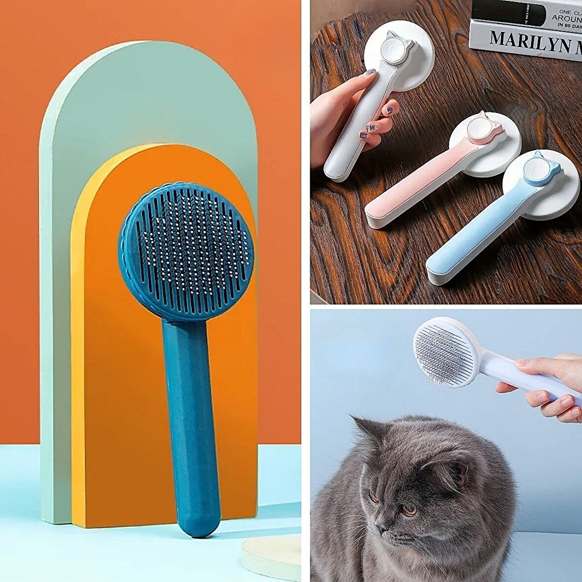 Basmalı Kendini Temizleyen Kedi Köpek Tarağı, Masaj Etkili Tüy Toplama Fırçası