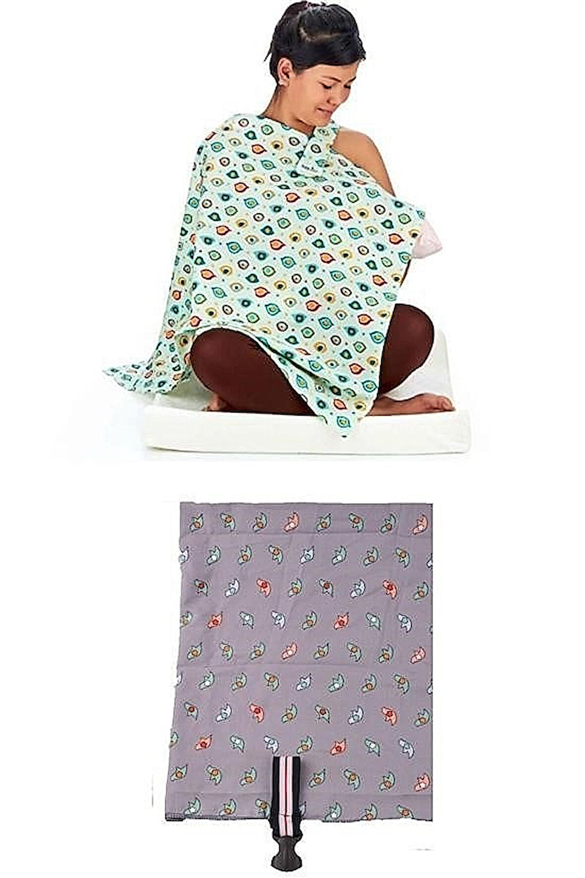 Kullanışlı Bebek Emzirme Önlüğü Kuş Desenli %100 Pamuk