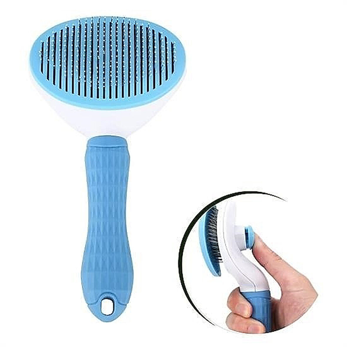 Bas-Çıkar Kendini Temizleyen Kedi Köpek Tarağı, Ergonomik Tüy Toplama Fırçası (Mavi)