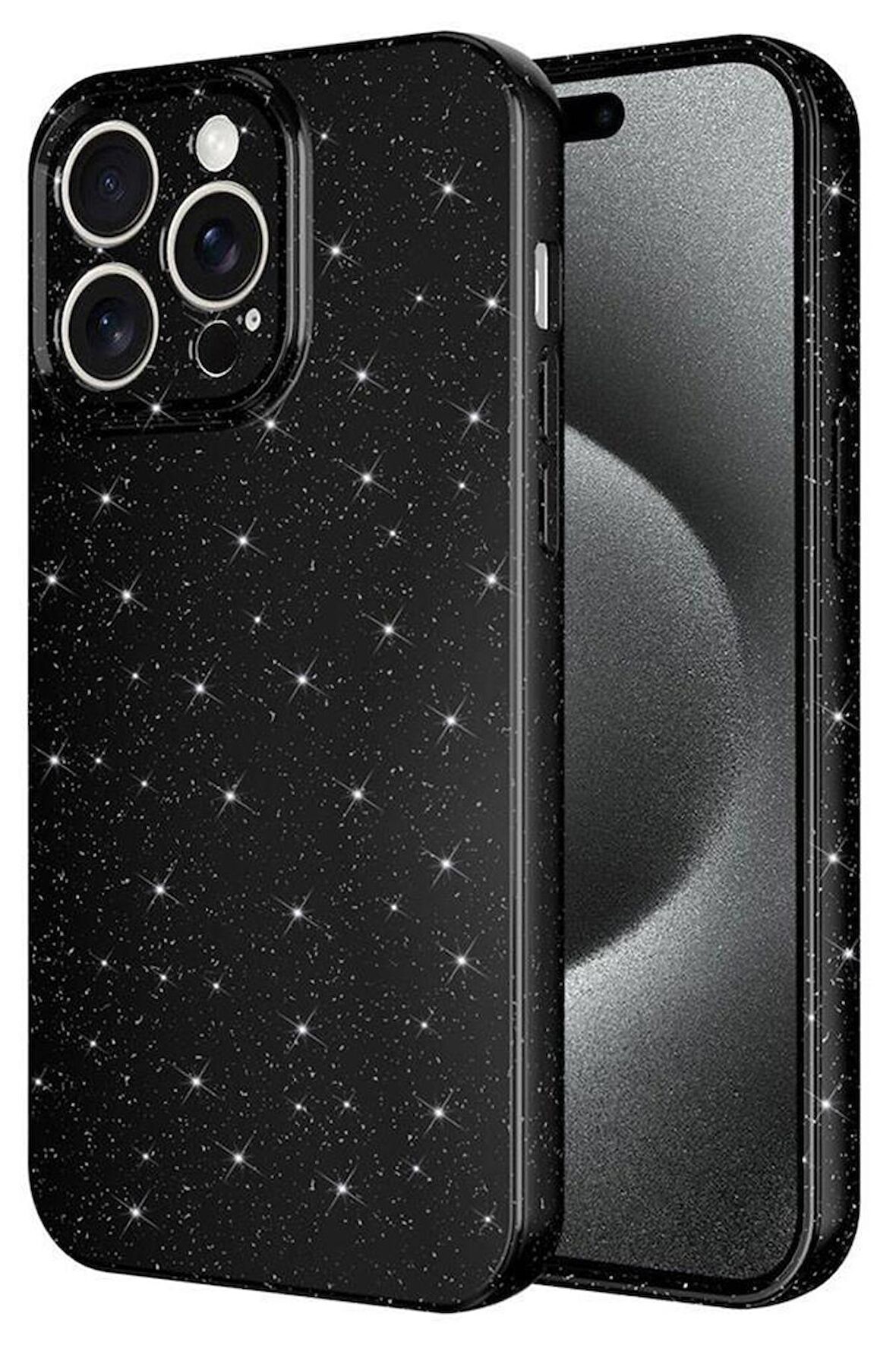 iPhone 15 Pro Kılıf Kamera Korumalı Simli Parıltılı Lüks Silikon