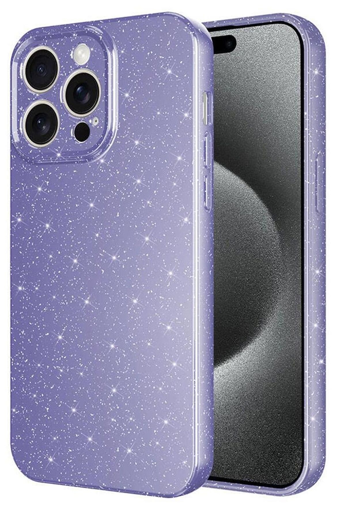 iPhone 15 Pro Kılıf Kamera Korumalı Simli Parıltılı Lüks Silikon