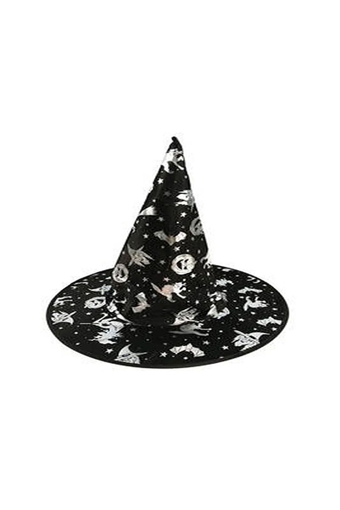 Halloween Cadı Şapkası Gümüş Desenli