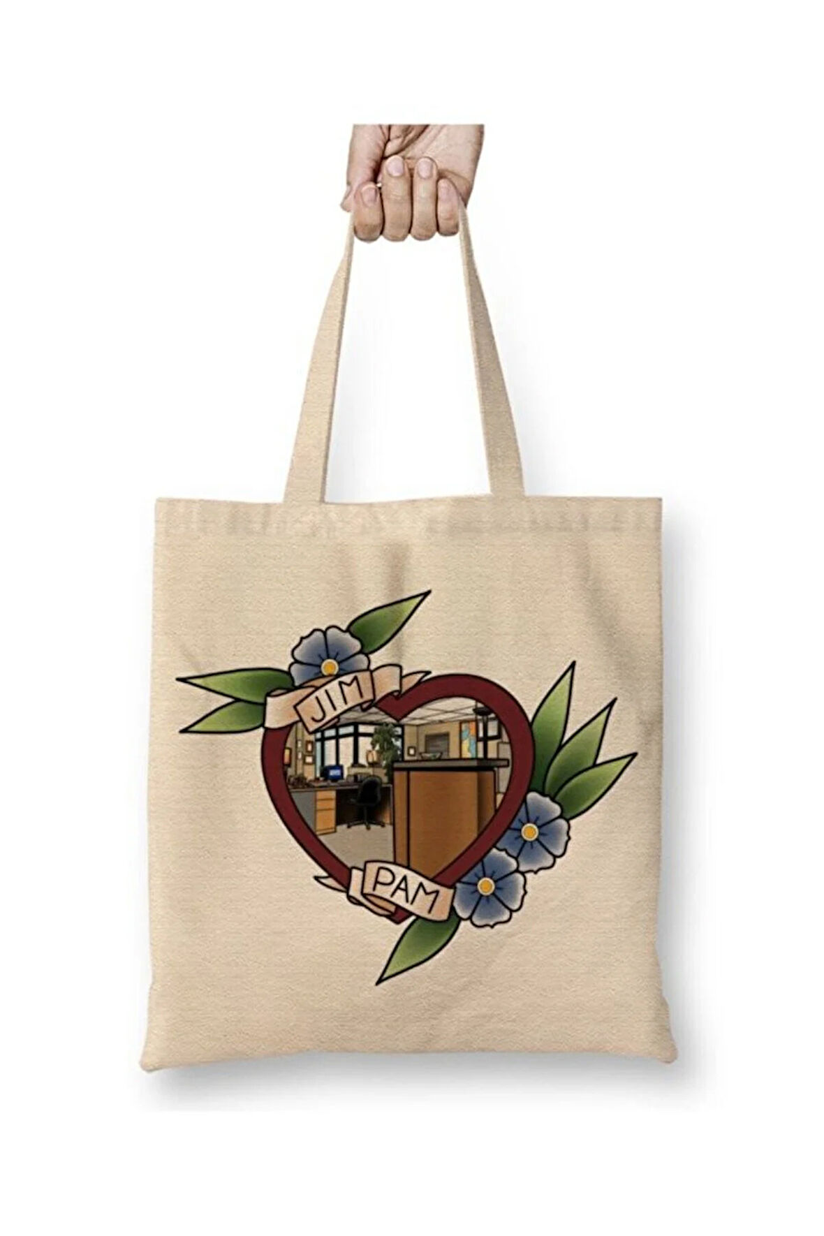 The Office Jim Pam Beyaz Bez Çanta Uzun Saplı Alışveriş Çantası Plaj Çantası