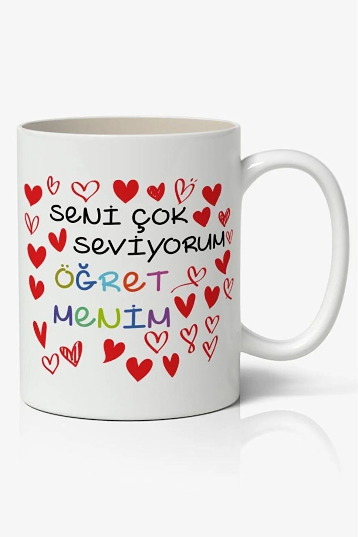 Seni Çok Seviyorum Öğretmenim Temalı Beyaz Kupa Bardak Öğretmenler Günü Hediyelik Kupa