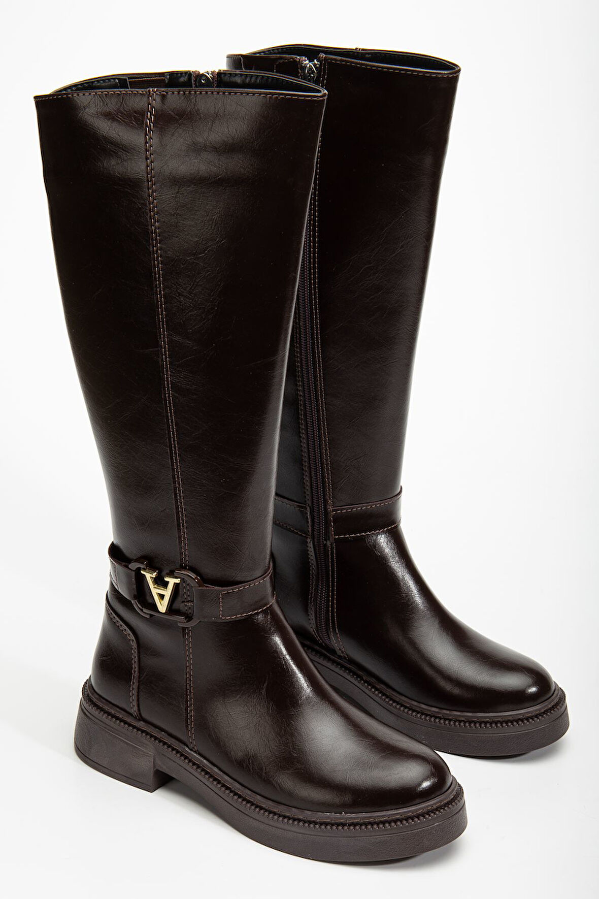 Kadın Acı Kahve Cilt Toka Detaylı Çizme