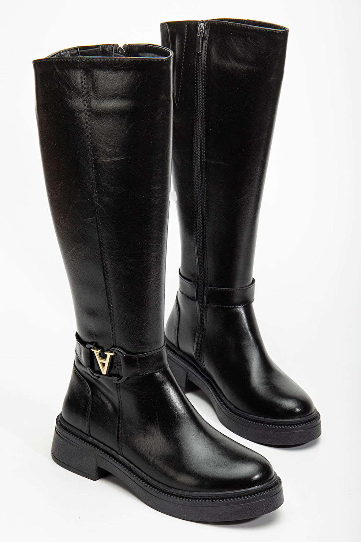 Kadın Siyah Cilt Toka Detaylı Çizme