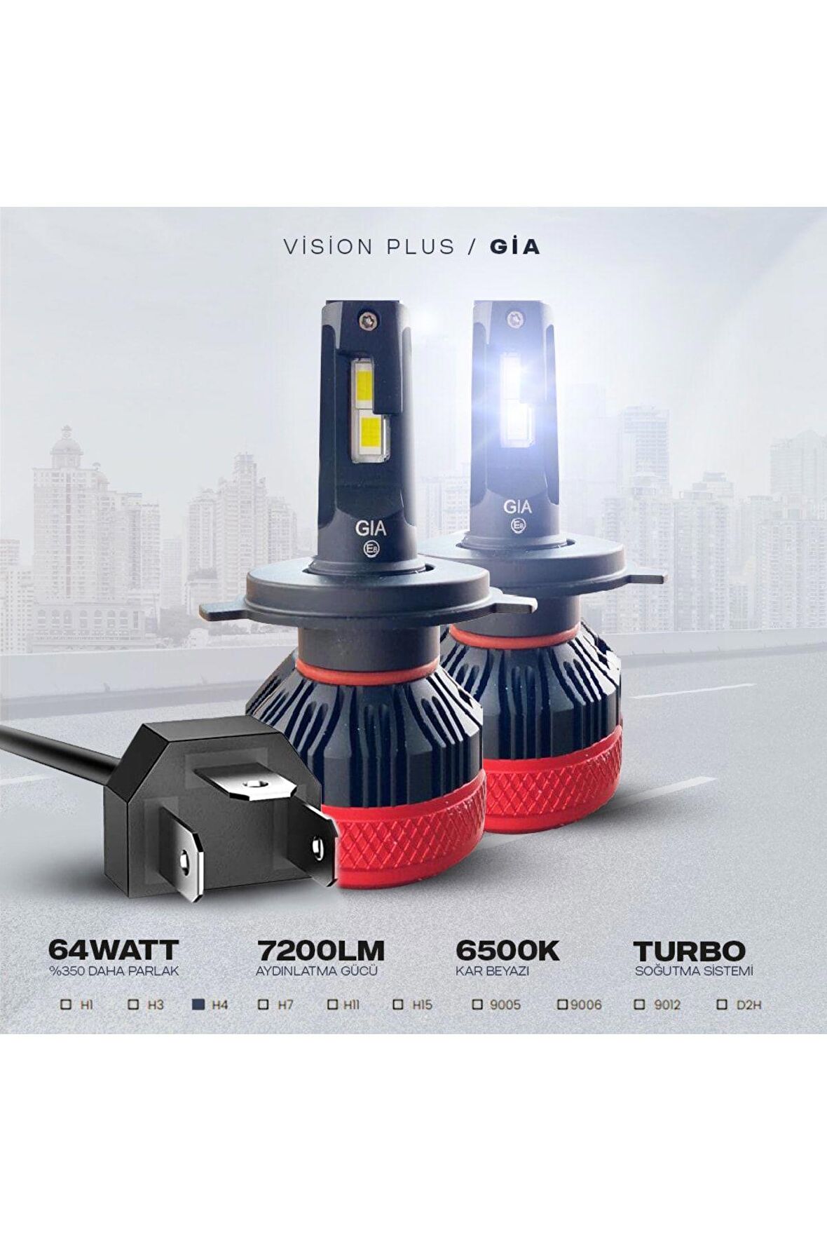 H4 Vision Plus GİA CSP Led Xenon Far Ampulü 64W 7200 LM