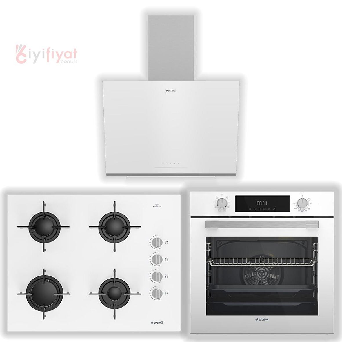 Arçelik Yeni Beyaz Ankastre Cam Set (AFC 340 B + 651 EB + 606-2 B)