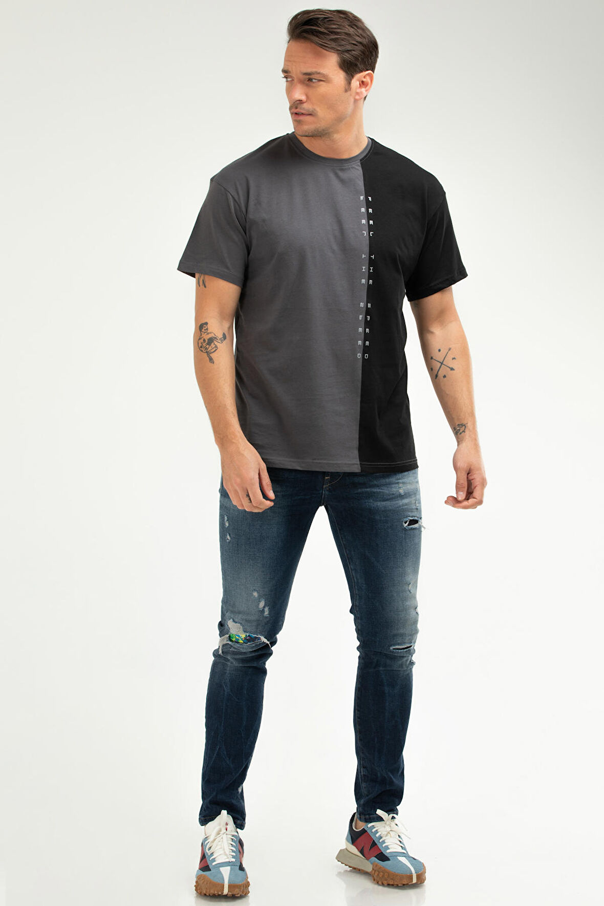 Speedlife Füme Oversize 100% Pamuk Bisiklet Yaka Kısa Kol Erkek Tişört XF1209 | XL