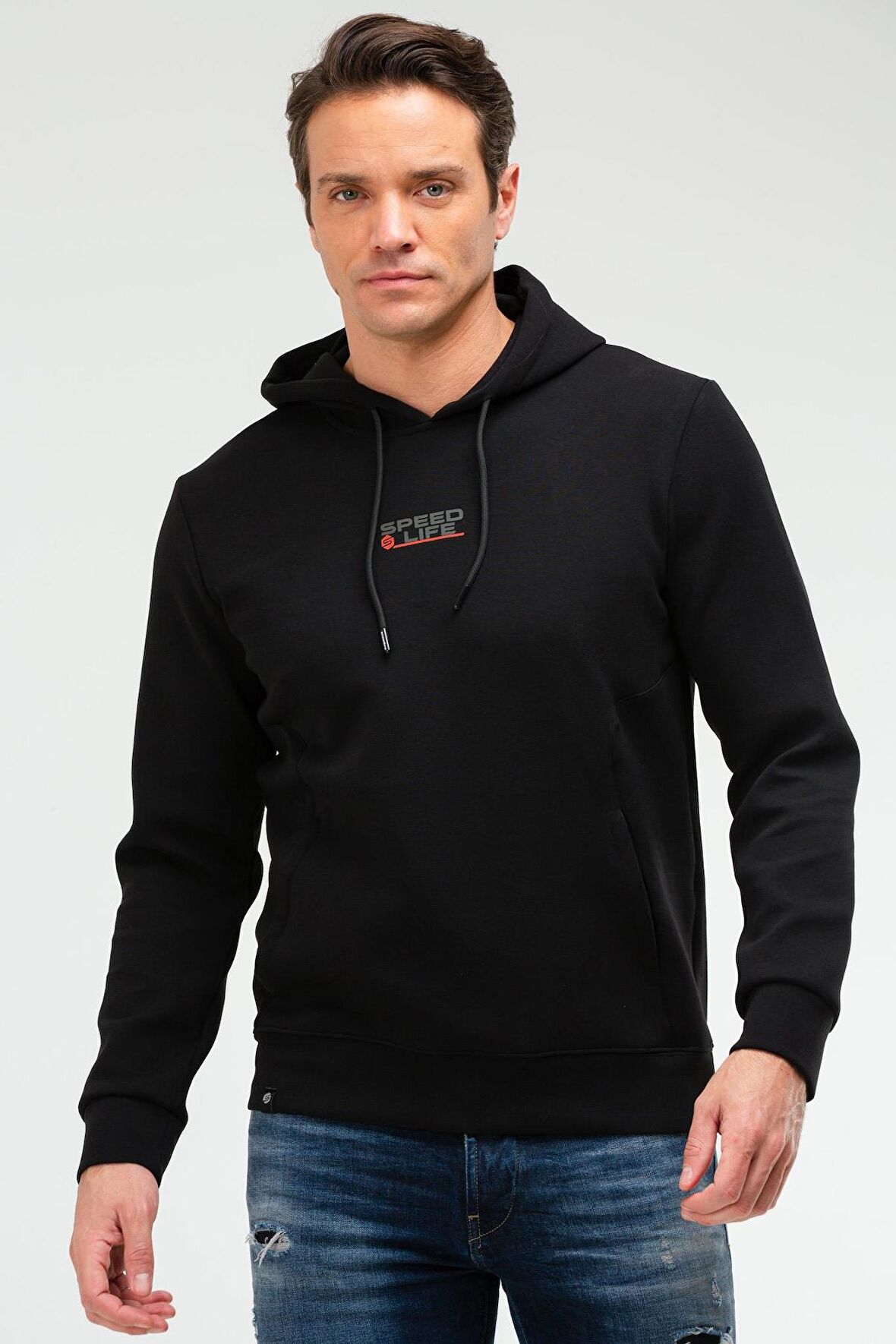 Speedlife Siyah Regular Pamuklu Kapüşonlu Erkek Sweatshirt XC2209 | S