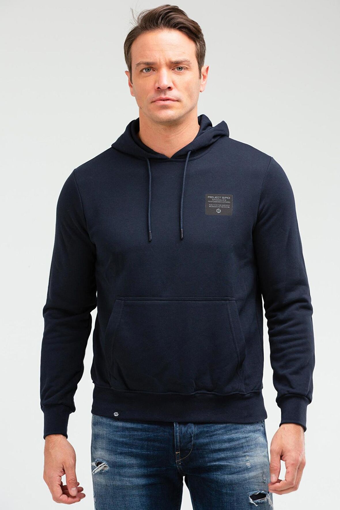 Speedlife Lacivert Regular Pamuklu Kanguru Cep Kapüşonlu Erkek Sweatshirt XC2237 | S