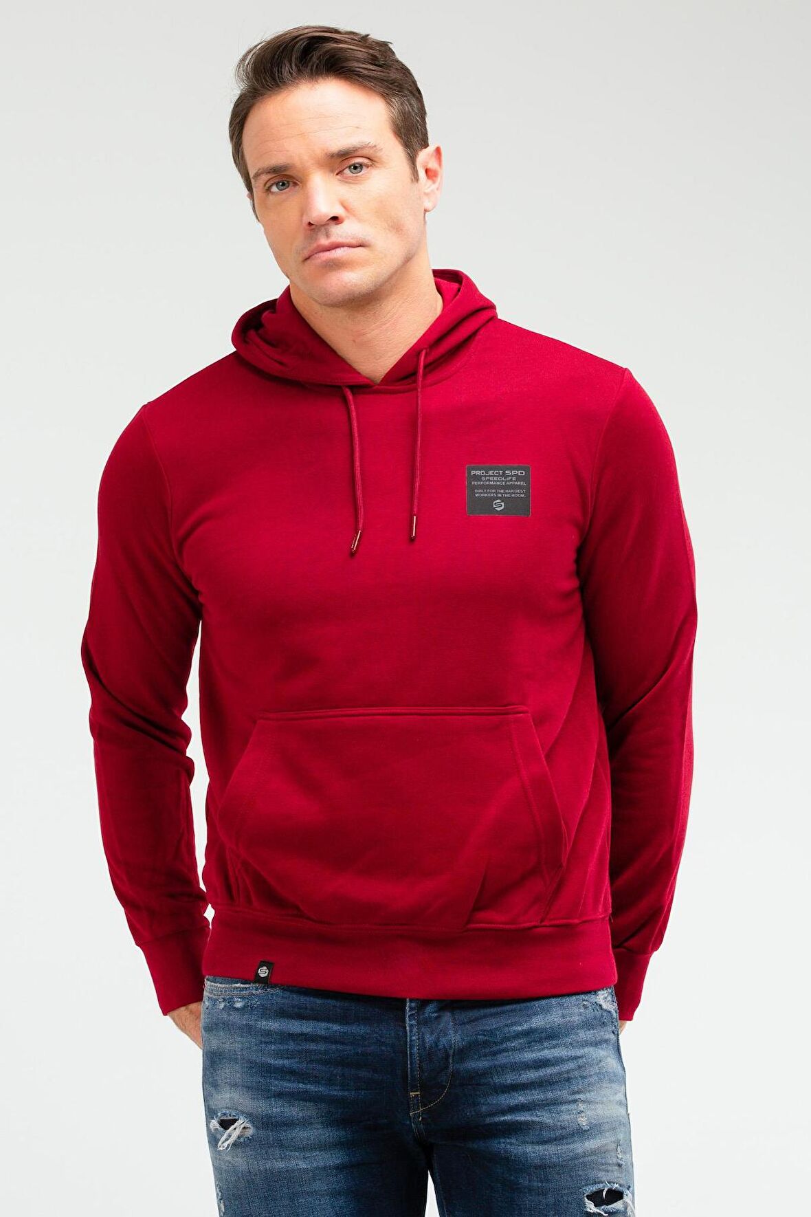 Speedlife Bordo Regular Pamuklu Kanguru Cep Kapüşonlu Erkek Sweatshirt XC2237 | XL