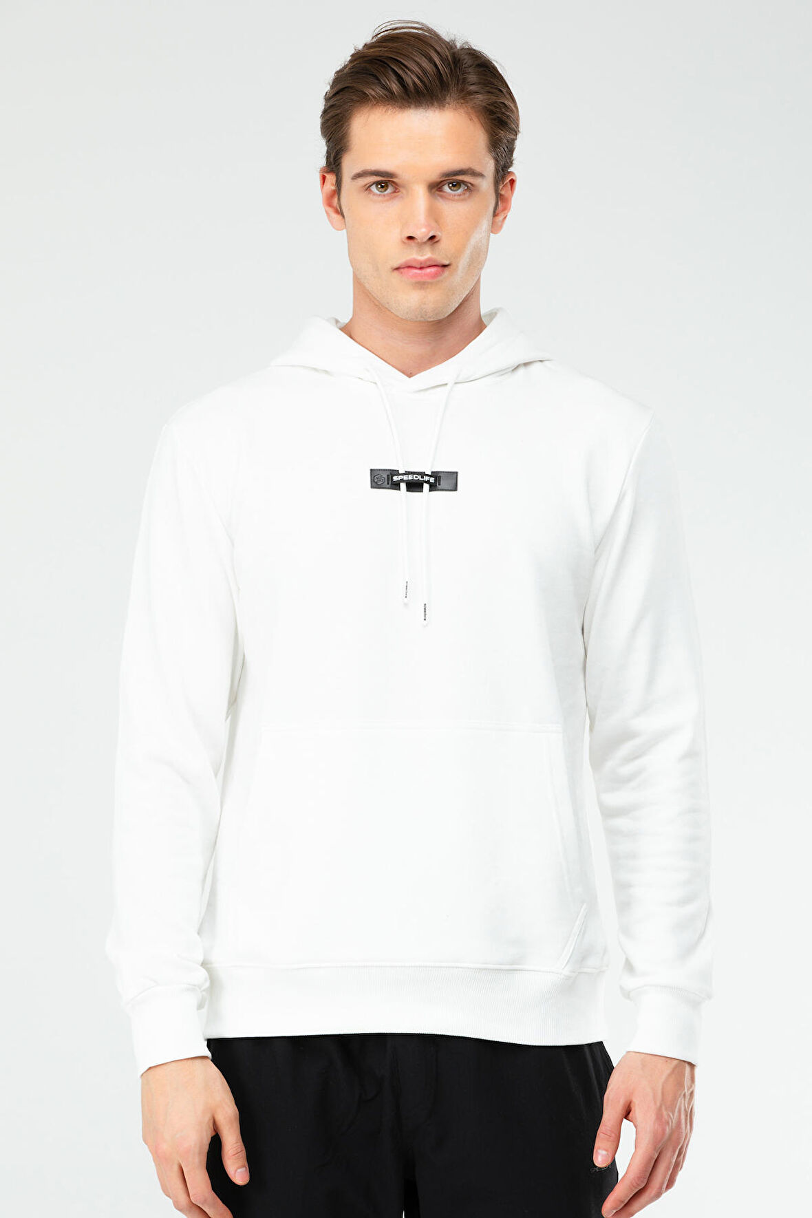 Speedlife Ekru Regular Pamuklu Kanguru Cep Kapüşonlu Erkek Sweatshirt XC2306 | XL