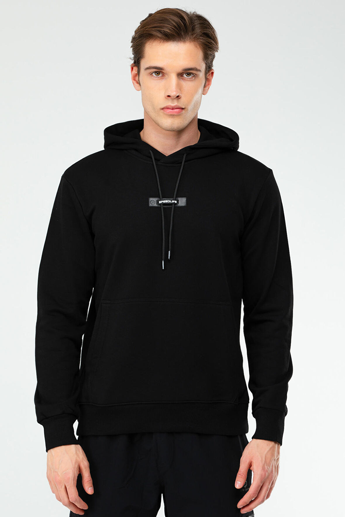 Speedlife Siyah Regular Pamuklu Kanguru Cep Kapüşonlu Erkek Sweatshirt XC2306 | L