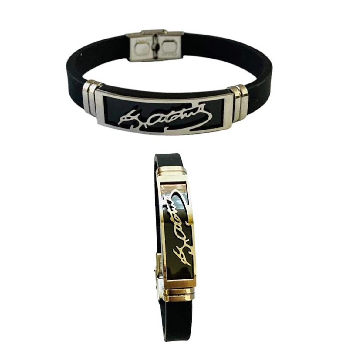 Siyah Atatürk İmzalı Çelik Ve Deri Kombin Erkek Bileklik