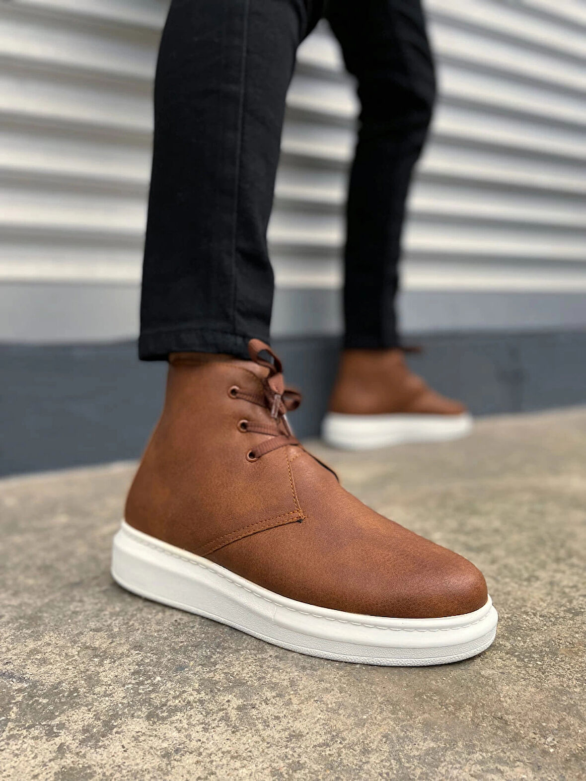 JY207 Oslo Bağcıklı Ortopedik Taban Cilt Erkek Spor Bot CBT - Taba