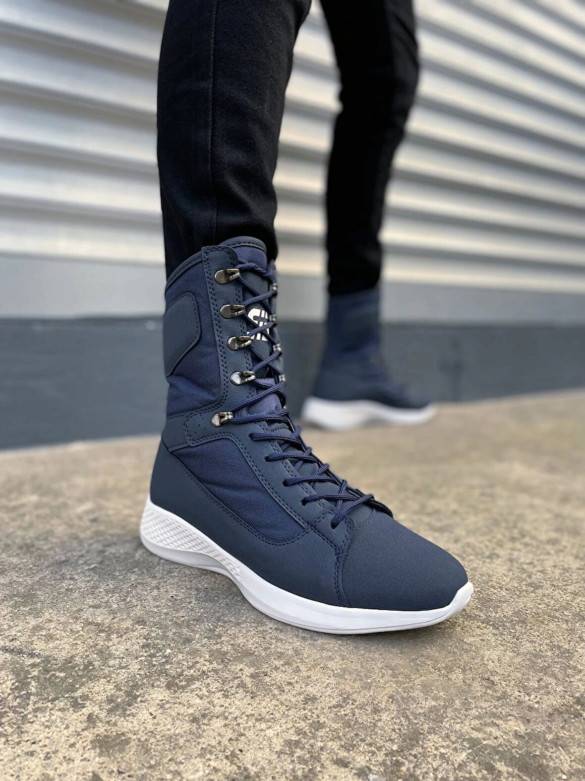 JY799 Verton Bağcıklı Ortopedik Taban Günlük Cilt Erkek Askeri Postal Bot CBT Lacivert