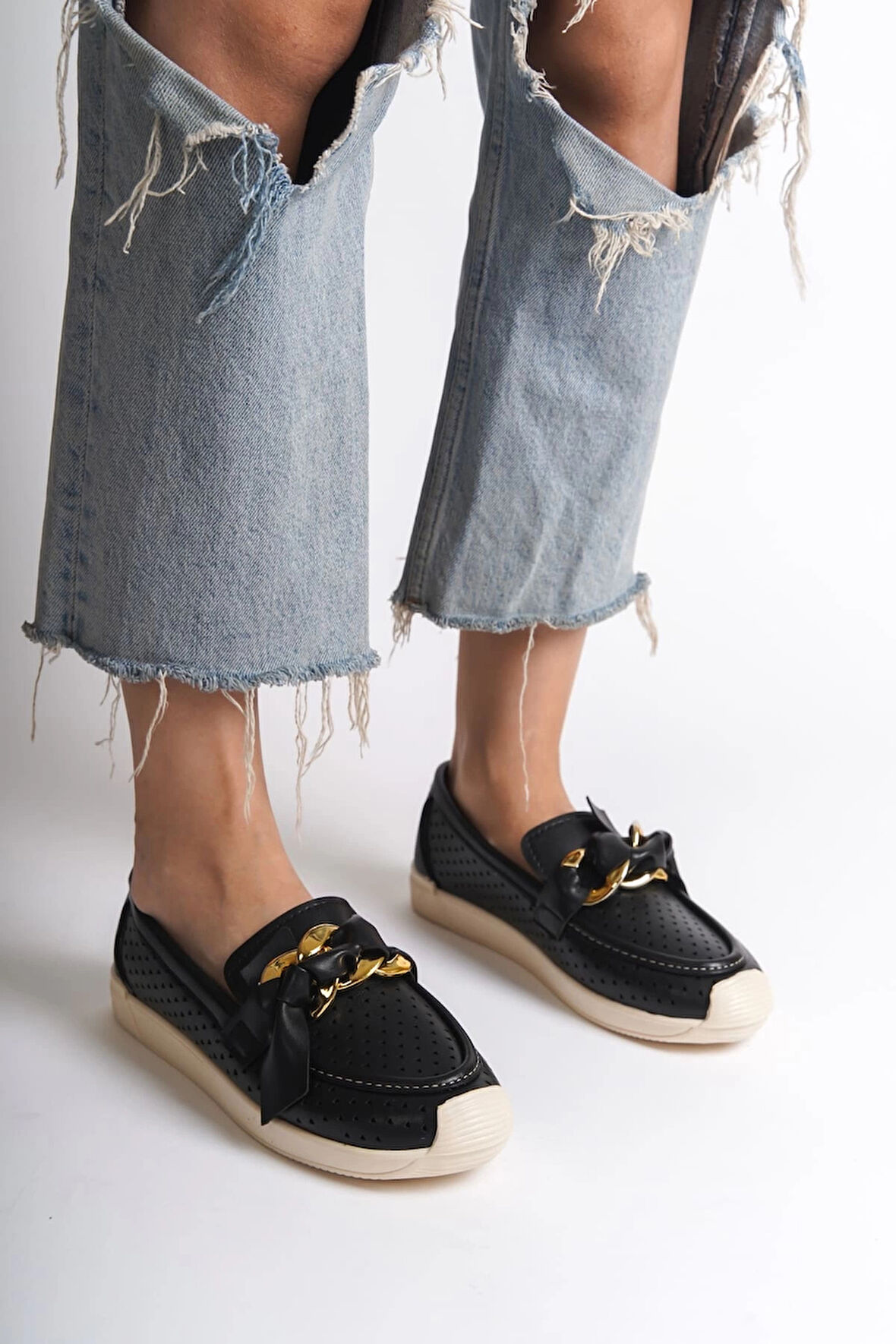 LYDIA Bağcıksız Ortopedik Rahat Taban Kalp Desenli Kadın Babet Ayakkabı  CKT - Siyah