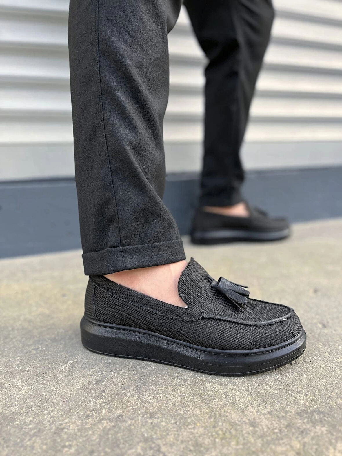 JY154 Blaze Bağcıksız Püsküllü Keten Erkek Günlük Spor Klasik Ayakkabı KST - Siyah