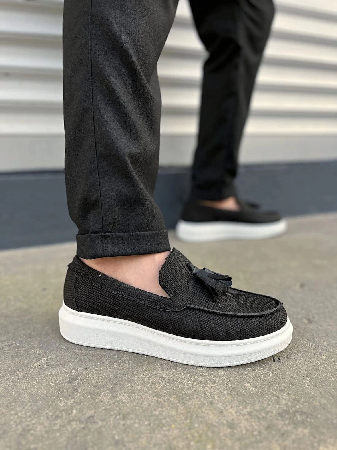 JY154 Blaze Bağcıksız Püsküllü Keten Erkek Günlük Spor Klasik Ayakkabı KBT - Siyah