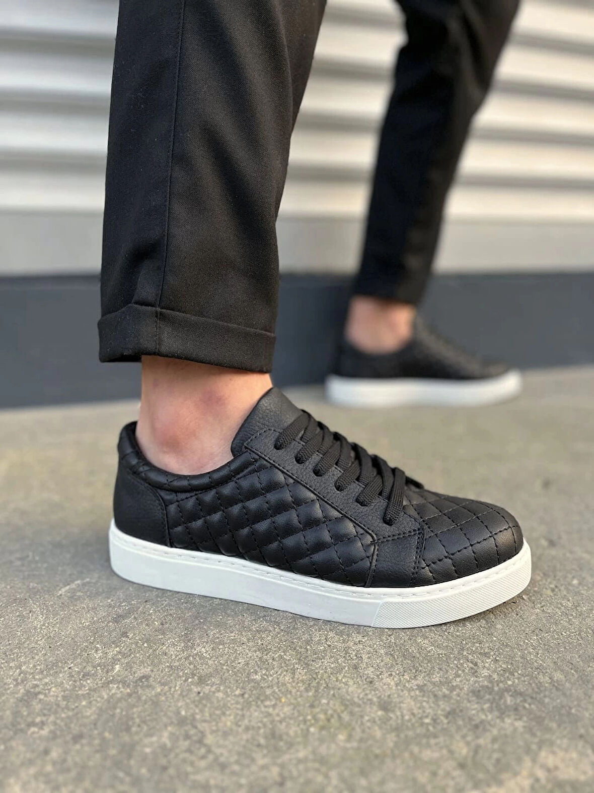 JY166 Prestige Bağcıklı Cilt Kapitone Desenli Erkek Günlük Sneaker Ayakkabı CBT - Siyah