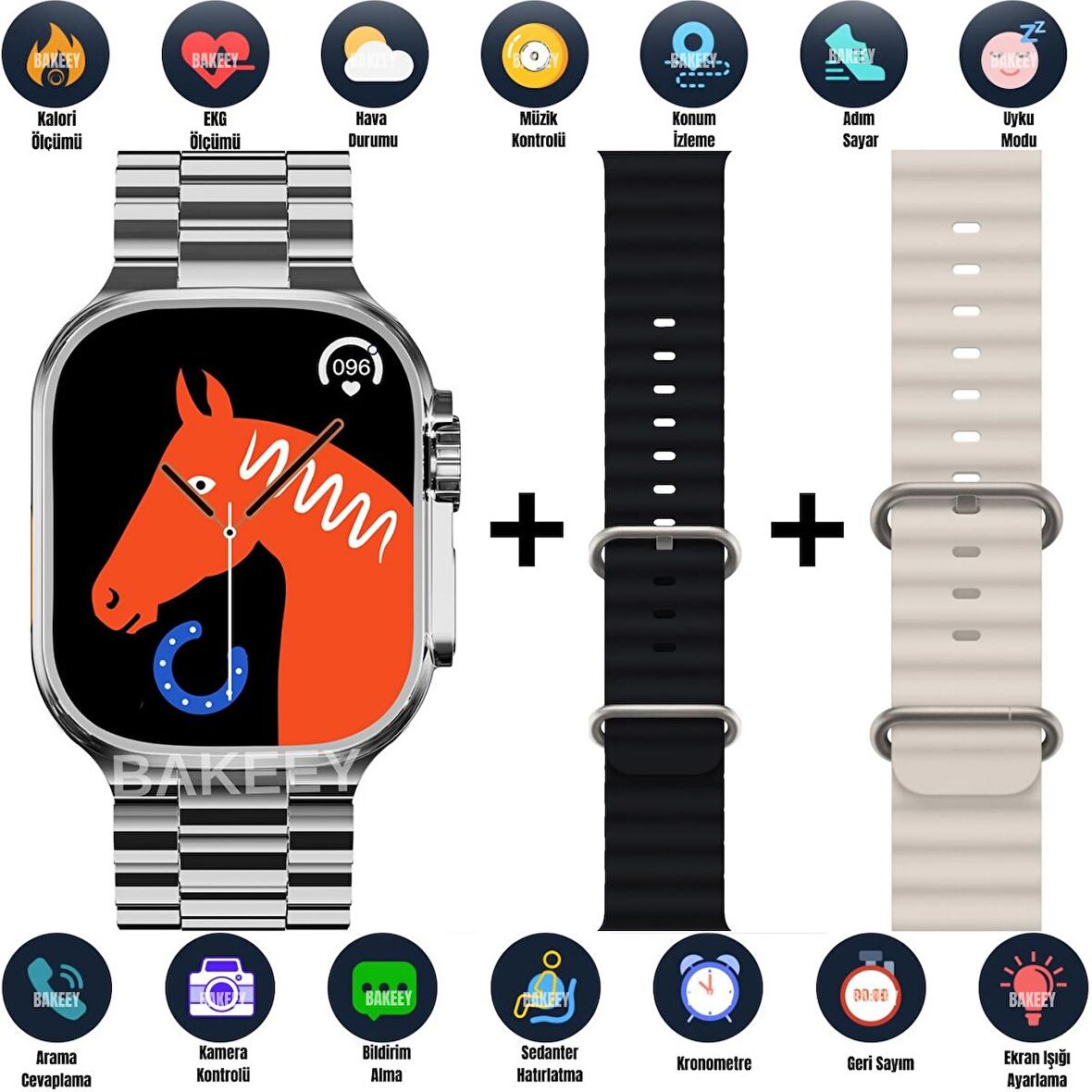 Watch 8 Akıllı Saat Metal Kordon Altın Sarısı 49 MM Kasa Siri,NFC,Nabız,Vidalı
