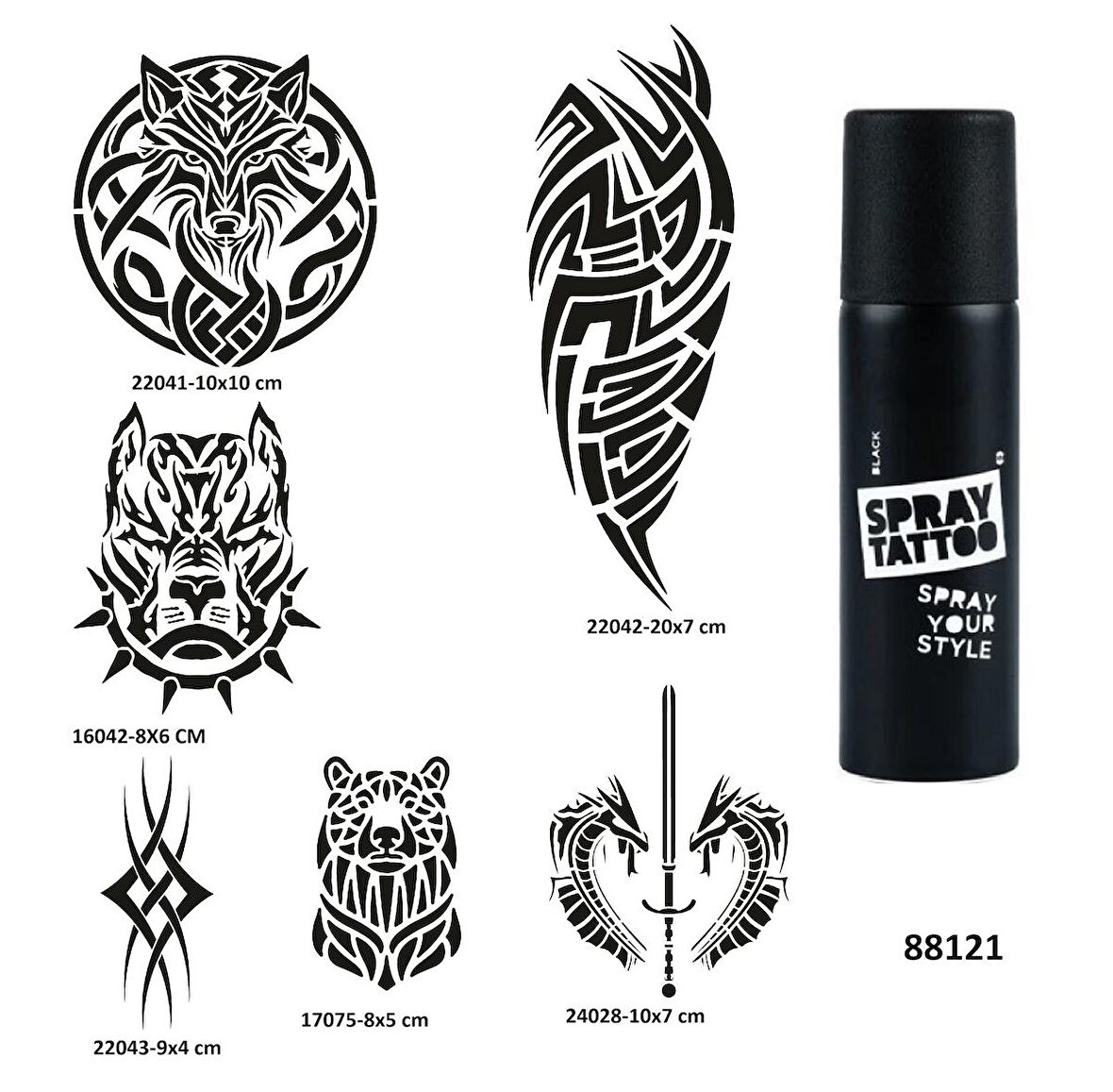 Tribal Serisi Spray Tattoo Geçici Dövme Yapma Seti Dark Siyah