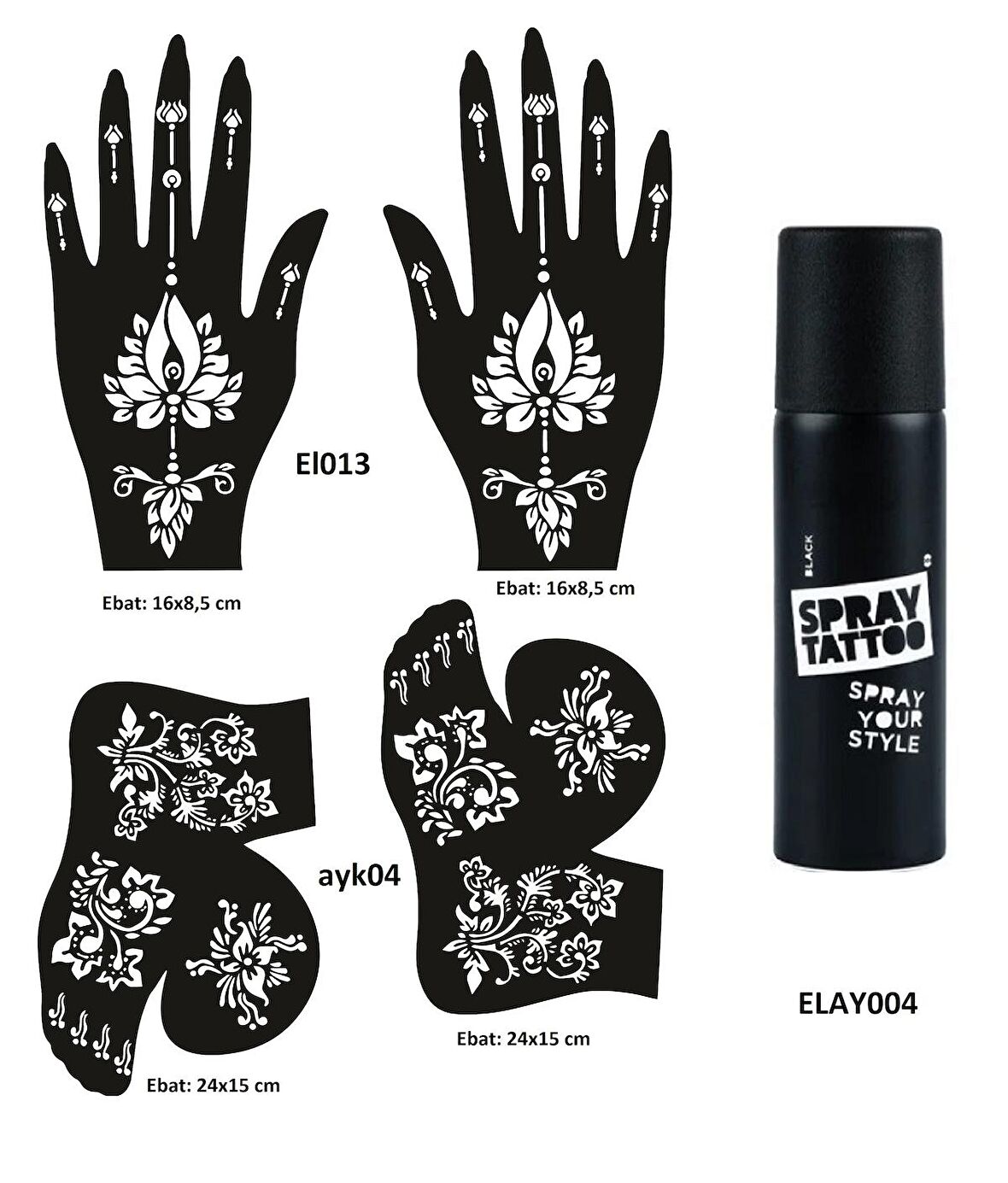 Lotus Model El Ayak Geçici Dövme Seti Spray Tattoo Dark Siyah Renk