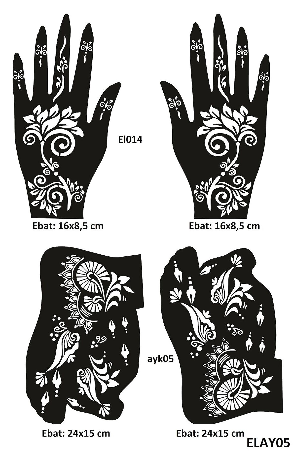 Çiçekli Modeller El ve Ayak Kına Kalıpları 4'lü Paket Sadece Kalıp 