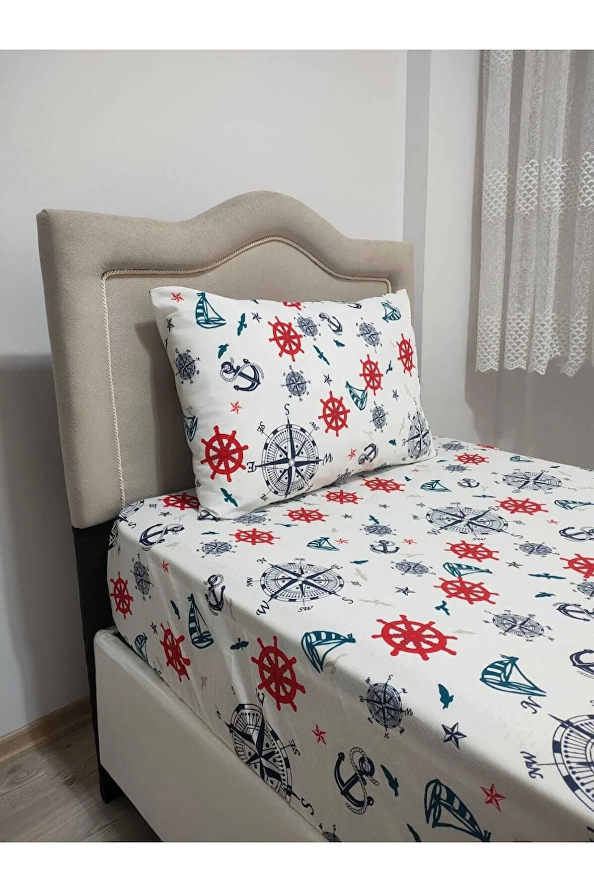 Tek Kişilik Ranforce Lastikli Çarşaf Takımı Denizci Desenli
