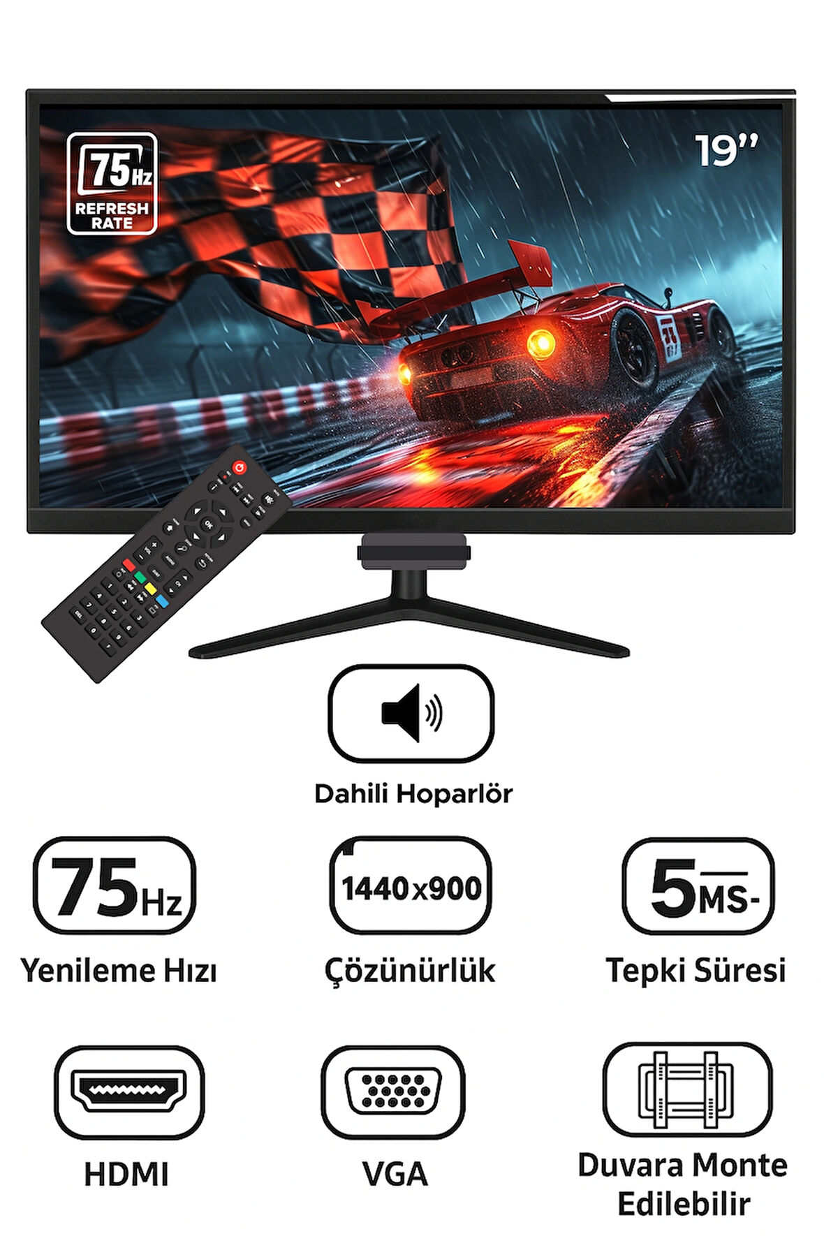 SNRELK 19'' SESLİ (DAHİLİ HOPARLÖR) GENİŞ EKRAN (HDMI-VGA) LED MONİTÖR
