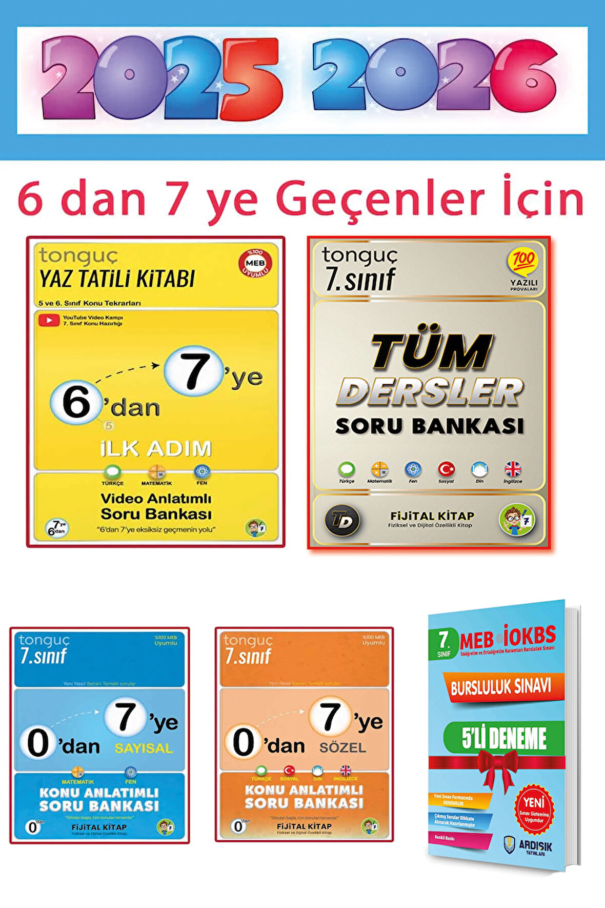 Tonguç 6 dan 7 ye Hazırlık Seti + Tüm Dersler Soru Bankası + Bursluluk Deneme Sınavı