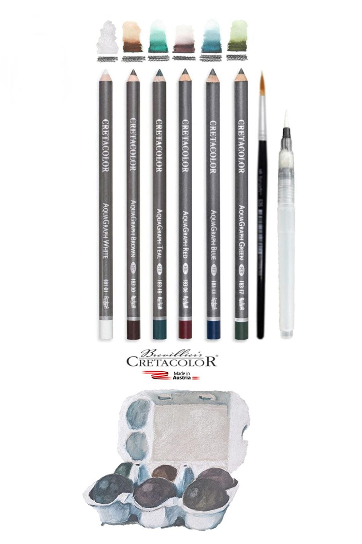 Cretacolor 6'lı Aquarell Sulandırılabilir Fırçalı Karakalem Eskiz Çizim Kalemi Seti