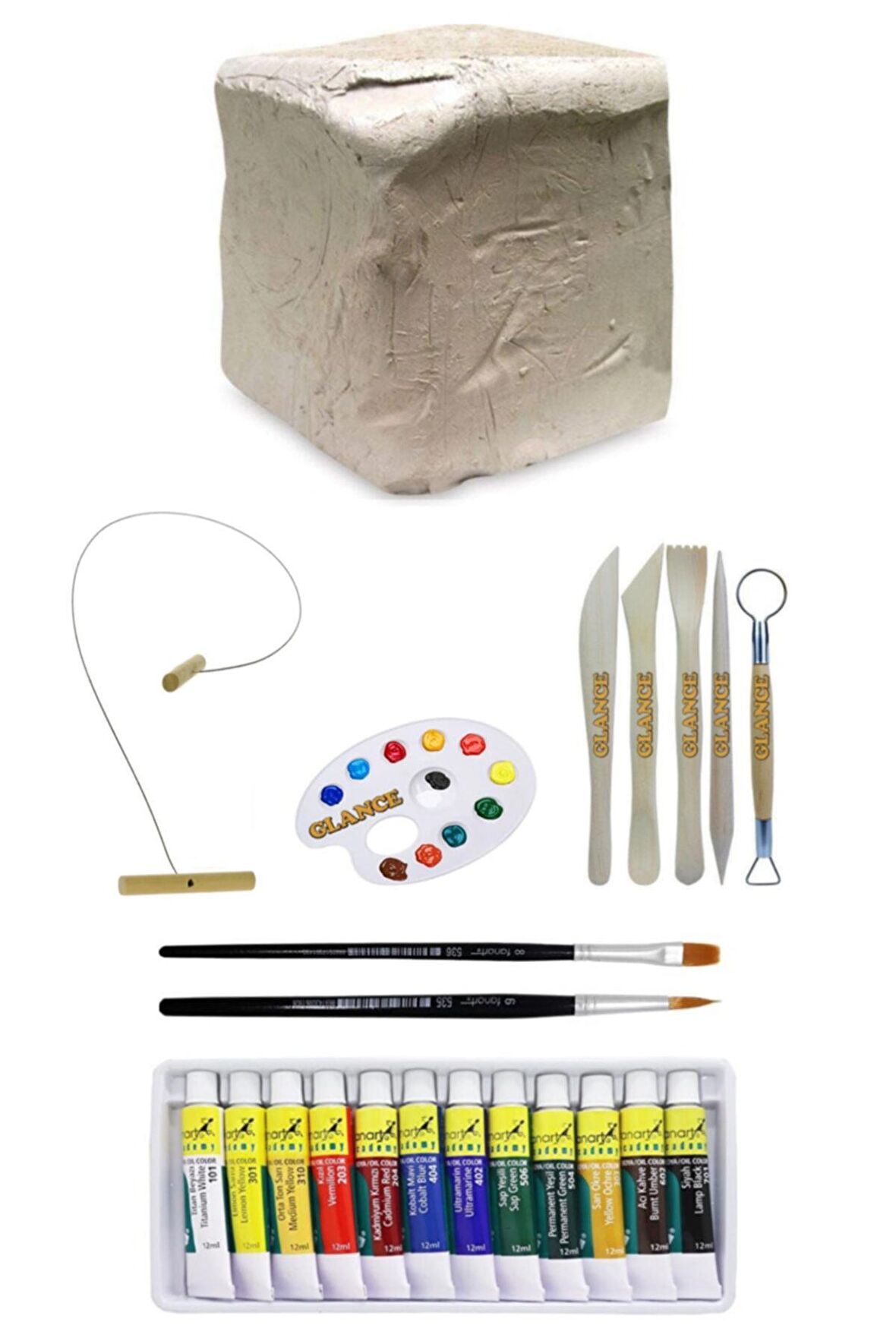 Beyaz Seramik Hamuru 6 Kg Kil - Fanart Academy Akrilik Boya 12 Renk X 12 ml