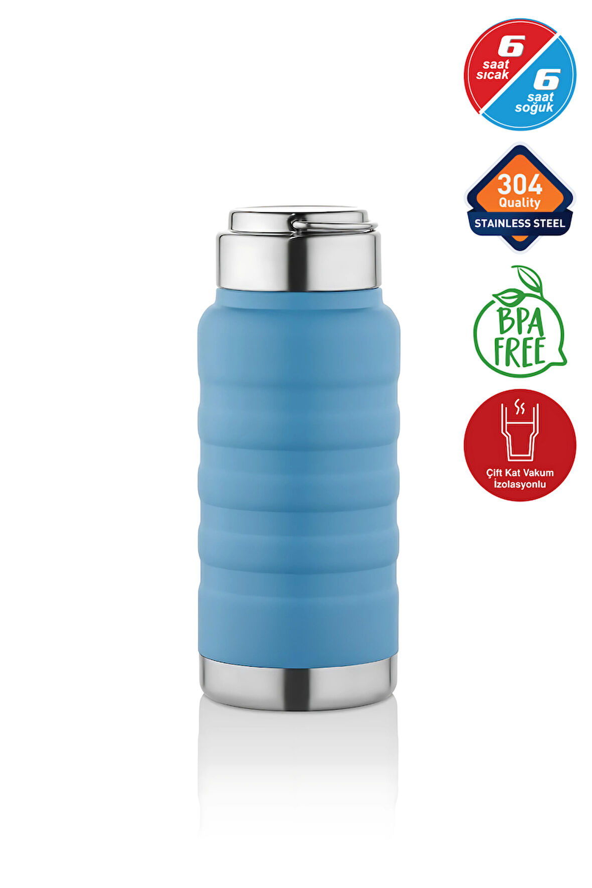 400 ml Mavi Paslanmaz Çelik Termos – Su, Meşrubat, Çay için | Kamp, Okul, Piknik, Servis & İkram