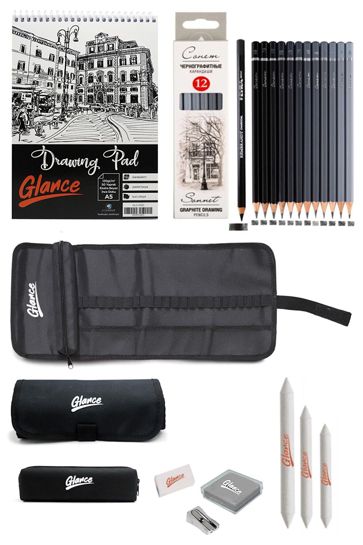 Eskiz Defteri St.petersburg Dereceli Kalem Çantalı Eskiz Set