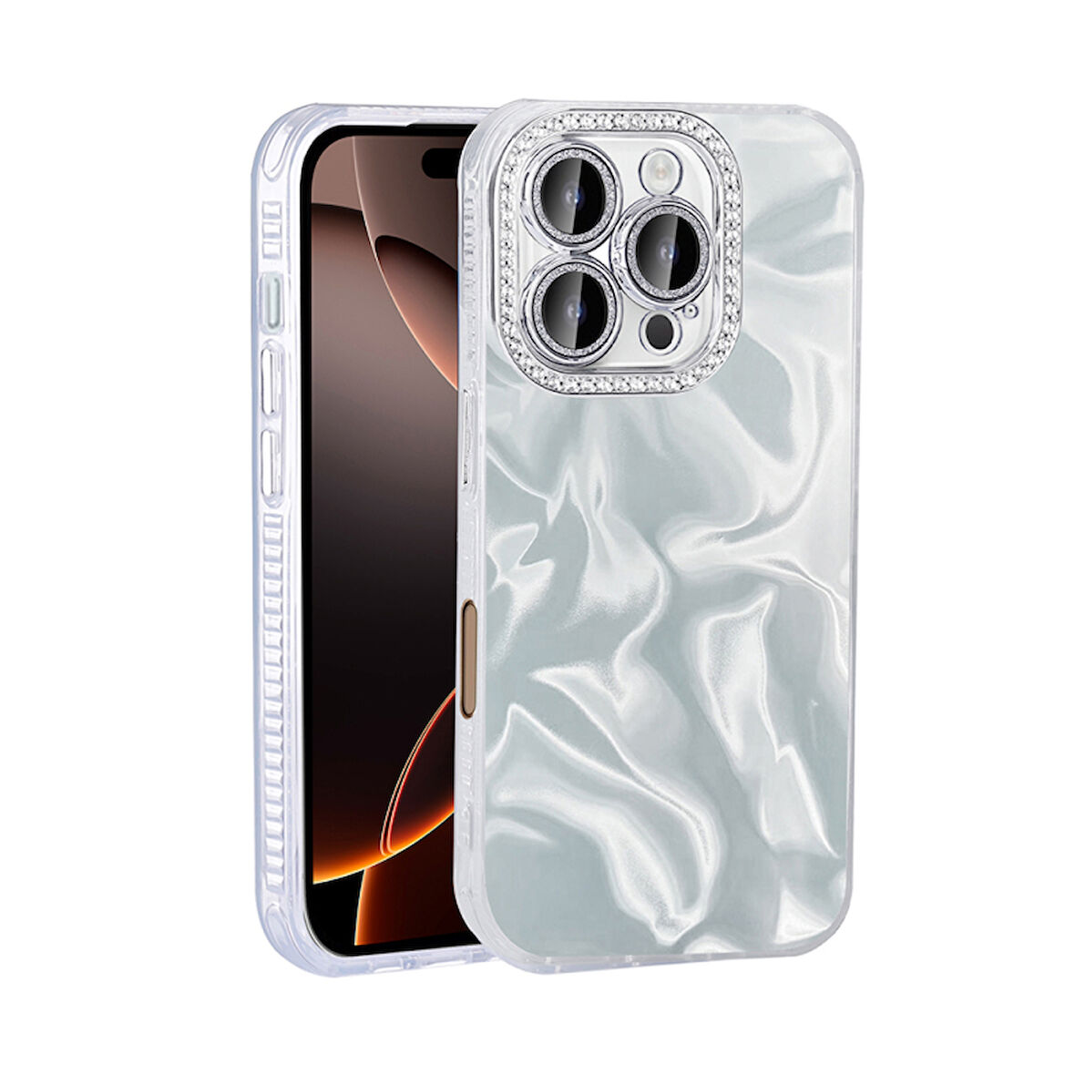 Apple iPhone 16 Pro Uyumlu Kılıf Parlak Kamera Çevresi Taşlı Kadın Telefon Kılıfı Kapak