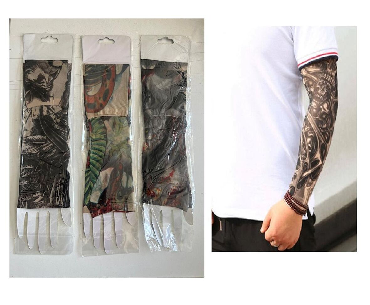 6 Adet Giyilebilir Dövme 3 ÇİFT Sleeves Tattoo Çorabı SLEEVES