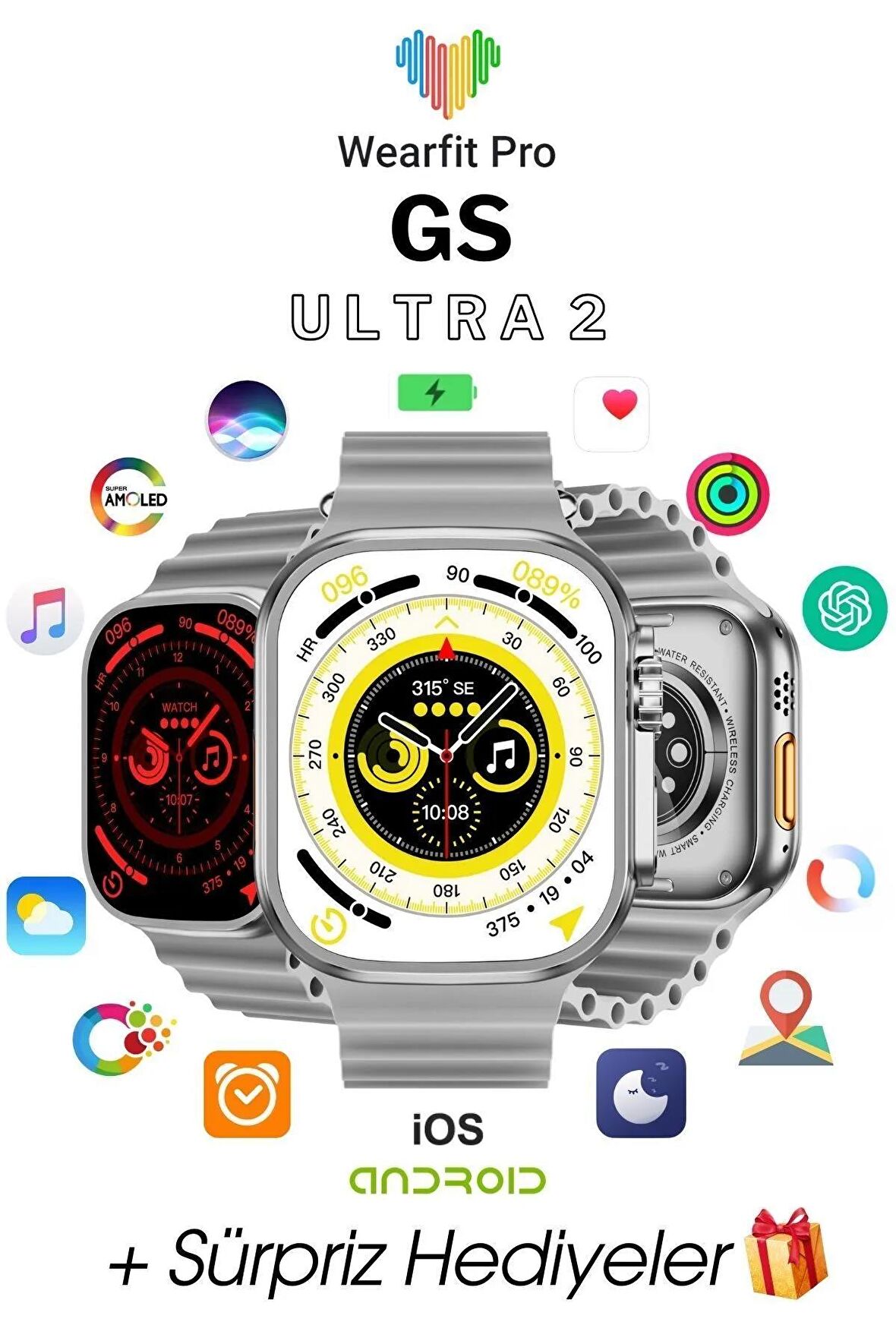 GS ULTRA 2 Akıllı Kol Saati Smart Watch Model:inç 49mm AMOLED Ekran GRİ