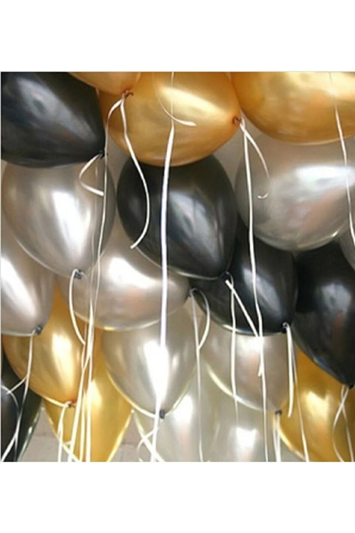 Metalik Balon 25 Adet Metalik Gri Gold Pastel Siyah Set