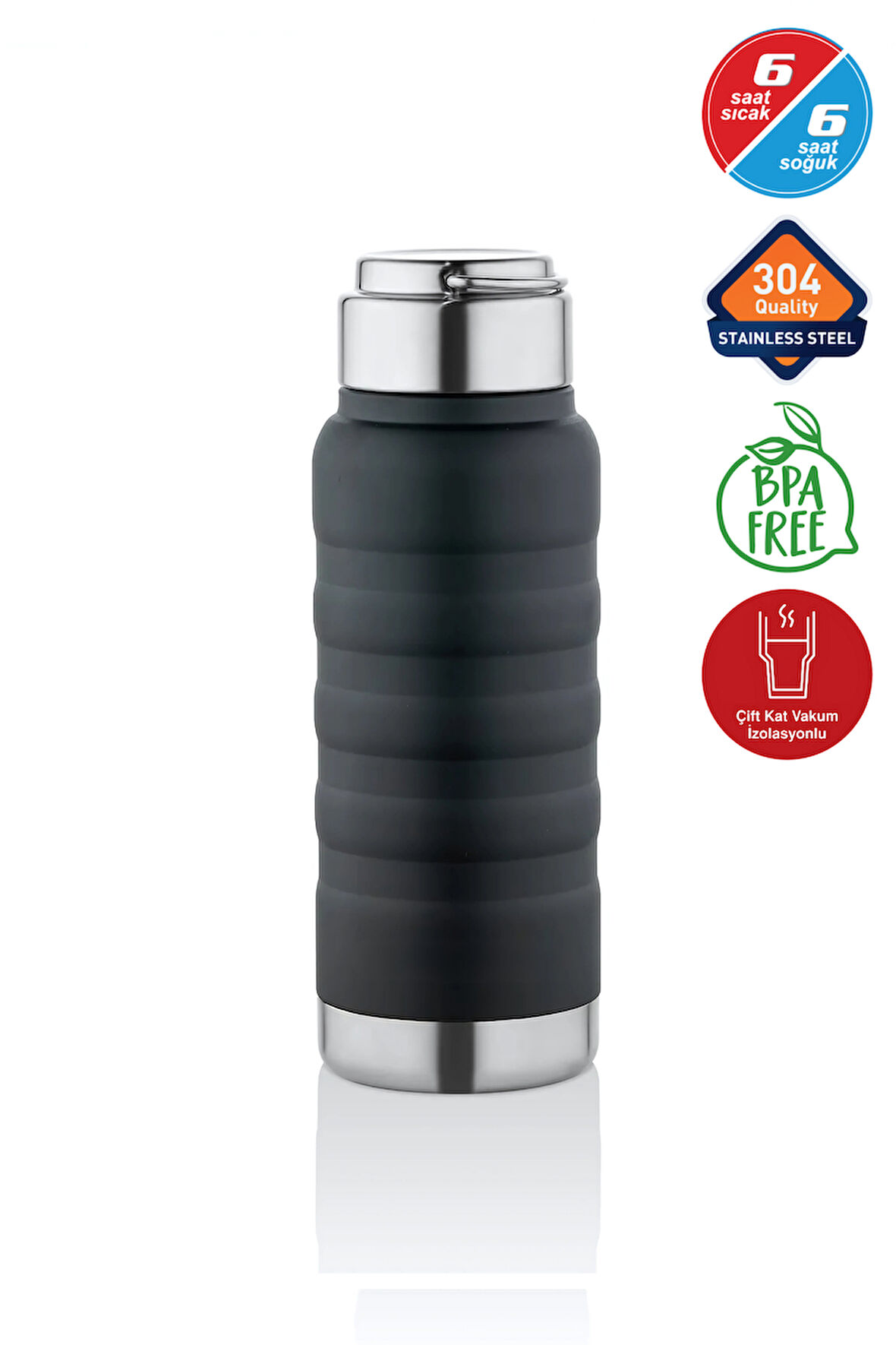 400 ml Siyah Paslanmaz Çelik Termos – Su, Meşrubat, Çay için | Kamp, Okul, Piknik, Servis & İkram