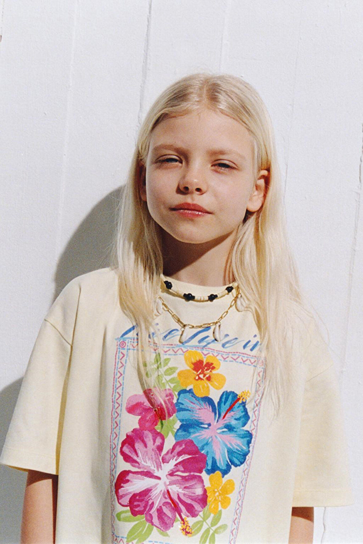 Yaz Çiçekleri Baskılı %100 Pamuk Oversize Kız Çocuk Tişört