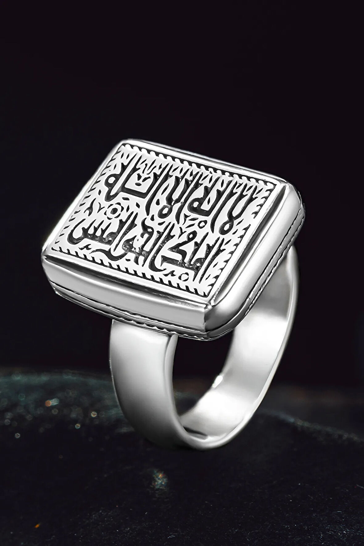 Erkek Gümüş Yüzük - Arapça Yazılı Kare Model 925 Ayar Erkek Yüzük