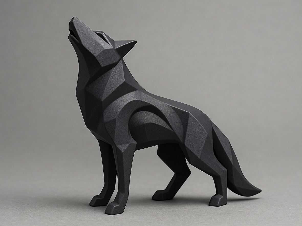Abstract Wolf Kurt Heykeli Dekoratif minik 13CM Siyah Renk