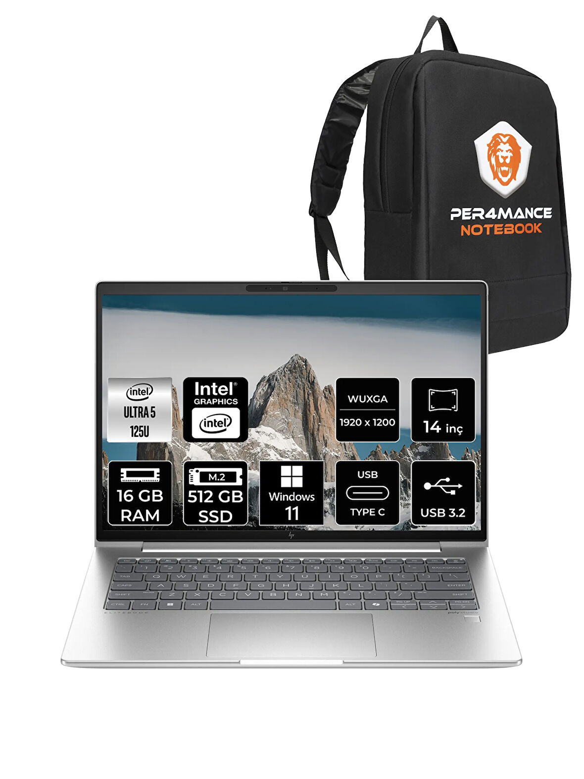 HP EliteBook 640 G11 İntel Core Ultra 5 125U 16GB 512GB SSD 14'' WUXGA W11P A23E1EA & PER4 ÇANTA